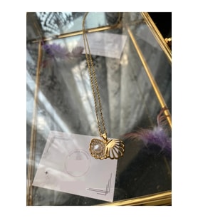 Gold Kadın İncili İstiridye Model Paslanmaz Çelik Kolye – 55 cm Zincir