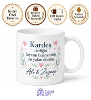 Kardeş İsimleri Yazılı Özel Tasarım Baskılı Kupa Bardak Hediye Kardeşe