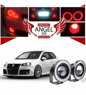 Volkswagen Golf 5 Uyumlu, Universal Mercekli Led Angel Sis Farı, 76mm Kırmızı Renk