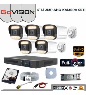 5’Lİ 2MP FULL COLOR 3.6MM LENS 1080P FULLHD WARMLED AHD DIŞ MEKAN SETİ