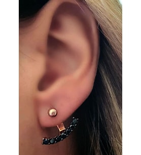 Siyah oniks taşlı gümüş rose earcuff cift küpe