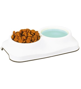 Plastart Kedi ve Köpek İkili Mama Kabı (0,4 +0,4 Lt) 29,5X17,5X7 Cm (Beyaz)