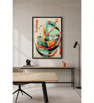 Geometrik Renklerin Dansı Soyut Geometrik Desenler 1. Kalite Ahşap Çerçeveli Tablo