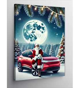 Kanvas Tablo Noel Baba Ve Kırmızı Araç