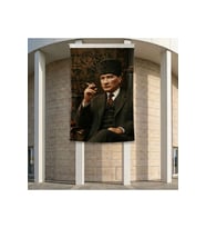 Kalpaklı Mustafa Kemal Atatürk Portresi Poster Bayrak Premium Raşel Kumaş ATA70 2x3m