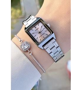 Casio CSISTE76 Kadranı Pembe Kordonu Gümüş Renk Hediye Paketli Kadın Kol Saati ve Bileklik