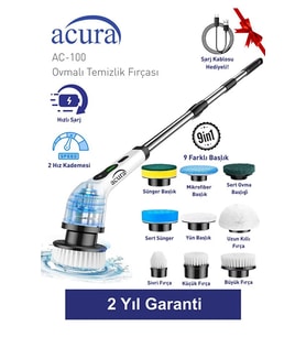 Acura AC-100 SpinScrubber 9 Başlıklı Şarjlı Temizlik Fırçası