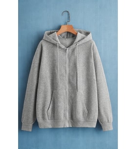 Fermuarlı Kapüşonlu Unisex Sweatshirt (Gri)
