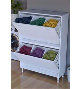 Eliusta Veluna 90 cm Kirli Çamaşır Sepetli Dolap Banyo Dolabı Beyaz 90x138x32,5 cm 6 Sepetli Dolap