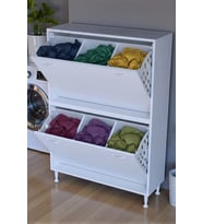 Eliusta Veluna 90 cm Kirli Çamaşır Sepetli Dolap Banyo Dolabı Beyaz 90x138x32,5 cm 6 Sepetli Dolap