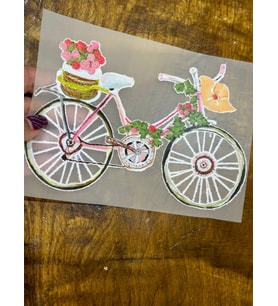 ÜTÜ İLE YAPIŞAN ÇİÇEKLİ BİSİKLET TRANSFER BASKI ARMA TİŞÖRT BASKI 20X14 CM