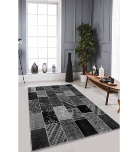 Gri Patchwork Kaymaz Tabanlı Makinede Yıkanabilir Halı RV222 - 100 x 160 cm