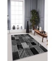 Gri Patchwork Kaymaz Tabanlı Makinede Yıkanabilir Halı RV222 - 100 x 160 cm