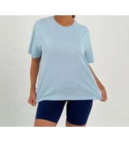 Yuvarlak Yaka Kısa Kollu Pamuklu Oversize T-shirt (Bebe Mavi)