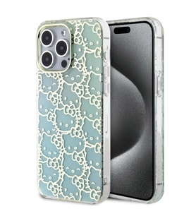 Apple iPhone 15 Pro Max Uyumlu Kılıf Hello Kitty Orjinal Lisanslı Renk Geçişli Elektroplating Kaplama Kitty Head Desenli Kapak (Mavi)
