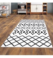 Geometrik Etnik Desenli Dijital Baskı Yıkanabilir Kaymaz Taban Modern Salon Halısı ve Yolluk (Beyaz)