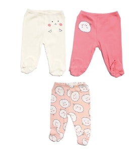 Kız Bebek Ekru Fuşya Sevimli Karakter Baskılı 3'lü Tek Alt Set