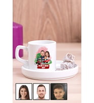 Üç Kişilik Aileye Özel Karikatürlü Concept Türk Kahvesi Fincanı