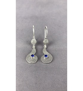 Safir Telkari Parmak İzi Su Damlası Gümüş Kadın Küpe