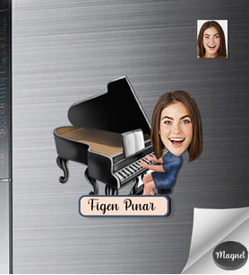 Kişiye Özel Piyanist Kadın Ahşap Magnet -1