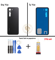 Infinix Hot 60 Pro Siyah Uyumlu Arka Kapak + Yapıştırıcı ve Vida Seti Arka Cam Batarya Pil Kapağı