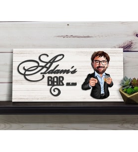 BK Gift Kişiye Özel Karikatürlü Kabartma Tasarım Antik Beyaz Ahşap Bar Tabelası, Home Bar Tabela, Rustik Ev Dekorasyonu, Duvar Dekoru-3
