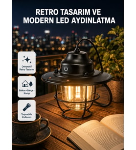 Retro Kamp Lambası Su Geçirmez Taşınabilir Gece Işığı Uzun Pil Ömürlü