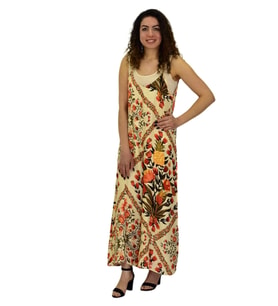 Kadın Saten Baskılı Askılı Tulum Elbise BGL-ST04215 (Kiremit)
