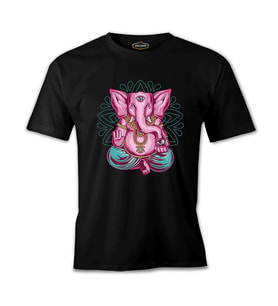 A Pink Elephant Meditating in a Yoga Pose Siyah Erkek Tshirt