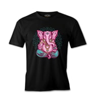 A Pink Elephant Meditating in a Yoga Pose Siyah Erkek Tshirt
