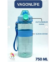 Vagonlife TRİTAN 750 ML MATARA BİLEK ASKILI-KAYDIRMAZ SLİKON GÖVDE (Mavi)