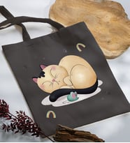 BK Gift Kedi Tasarımlı Antrasit Kumaş Bez Çanta, Baskılı Omuz Çantası, Alışveriş Çantası, Anneye Hediye-7