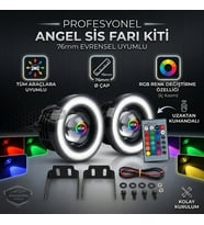 Üniversal Kumandalı RGB Mercekli Angel Sis Farı Metal 76 mm Beyaz Halkalı Gündüz Farı Eyes 2 Adet