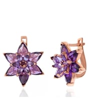 Gümüş Rose Mor Lotus Çiçeği Kadın Küpe
