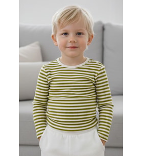 Breeze Erkek Bebek Uzun Kollu Tişört Patlı Çizgili 9 Ay-3 Yaş, Yeşil