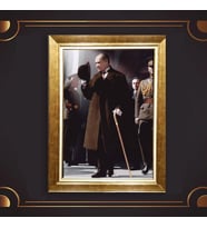 Altın Varaklı Çerçeveli Paspartulu Atatürk Tablo nl02A337 (Gold)