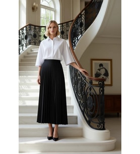 Kadın Moda Stil Maxi Astarsız Dokuma Tesettür Piliseli Dokuma Etek (Siyah)