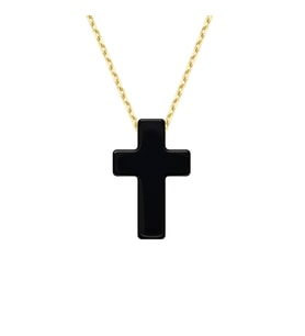 Altın Siyah Porselen Cross Kolye