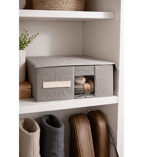 Pencereli Kapaklı Katlanabilir Çok Amaçlı Bez Saklama Kutusu Hurç Organizer Düzenleyici 37x32x15 cm (Standart)