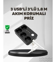4.1A Hızlı Şarjlı Akım Korumalı 4 Priz ve 3 USB Çıkışlı Priz