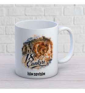 Kişiye Özel 18 Çankırı Baskılı Kupa, Suluboya Tuz Mağarası Tasarımlı İsimli Memleket Hediyesi