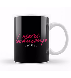French Slogan Merci Beaucoup Kupa Bardak Porselen