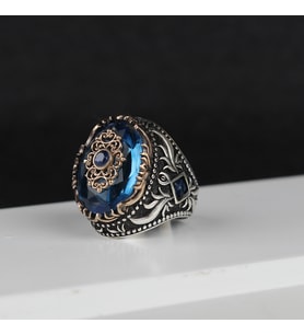 Blue Topaz Taşlı 925 Ayar Gümüş Yüzük