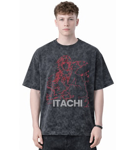 Tasarım Itachi Uchiha Naruto Anime Baskılı Unisex Oversize Eskitme Yıkamalı Tişört