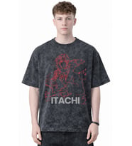 Tasarım Itachi Uchiha Naruto Anime Baskılı Unisex Oversize Eskitme Yıkamalı Tişört