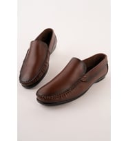 Muggo WİLLS Hakiki Deri Bağcıksız Erkek Günlük Klasik Loafer Ayakkabı (Kahverengi)