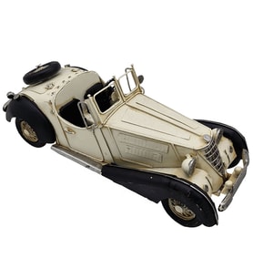 El Yapımı Eskitme Krem Rengi Vintage Metal Otomobil Biblo - Dekoratif Klasik Boattail Speedster Model Araba