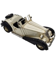 El Yapımı Eskitme Krem Rengi Vintage Metal Otomobil Biblo - Dekoratif Klasik Boattail Speedster Model Araba