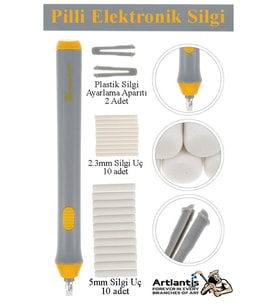 Elektronik Silgi Pilli 1 Paket Otomatik Taşınabilir Kalem Silgi Karakalem Eskiz Çizim Grafit Elektrikli (Beyaz)