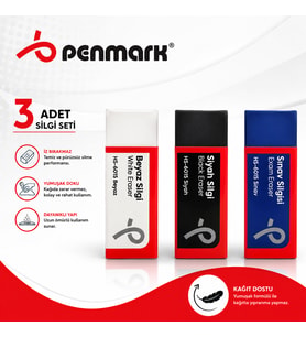 Penmark Silgi Seti 3 Adet Sınav Silgisi,Siyah Silgi,Beyaz Silgi 3 Adet Yumaşak İz Bırakmaz silgi